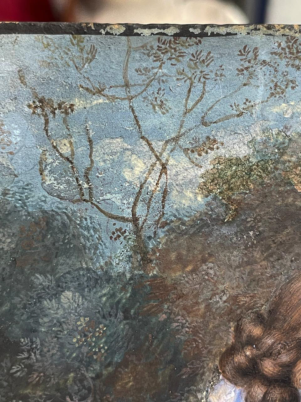 Ritratto di scuola olandese, circa 1670, giovane dama nel giardino davanti a balaustra