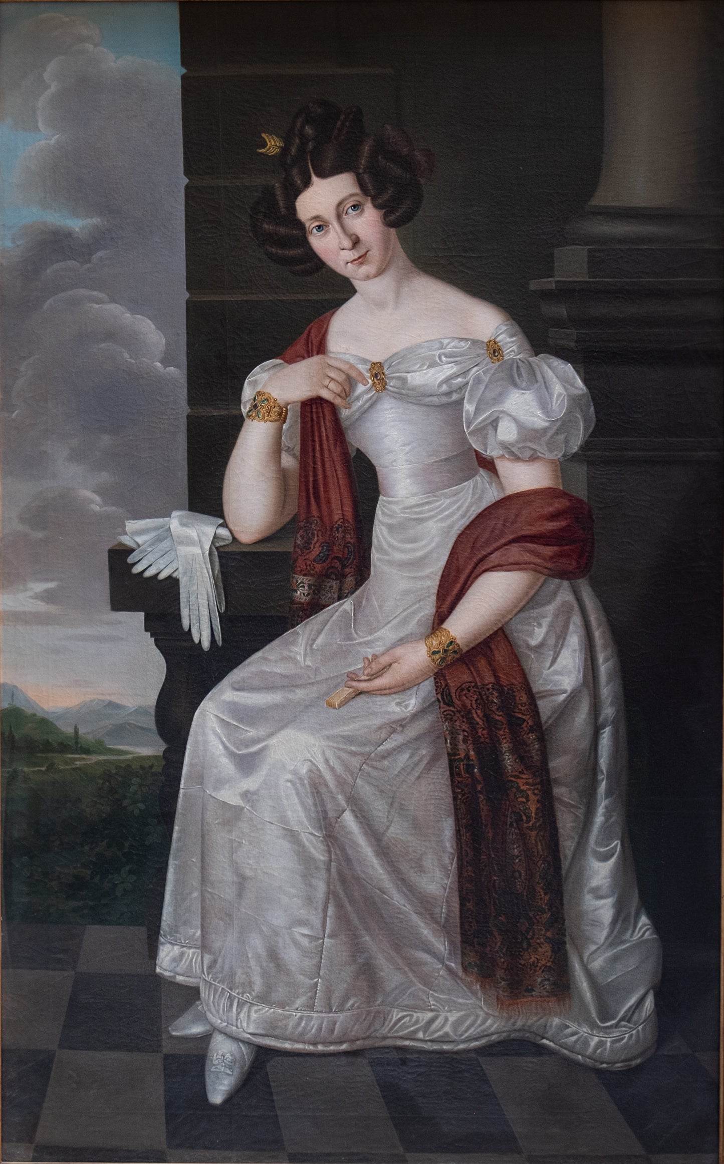 Portrait of a Noble Lady in a Silk Dress, with Bamberg Seal. German School, 1820s. Height 220 cm.