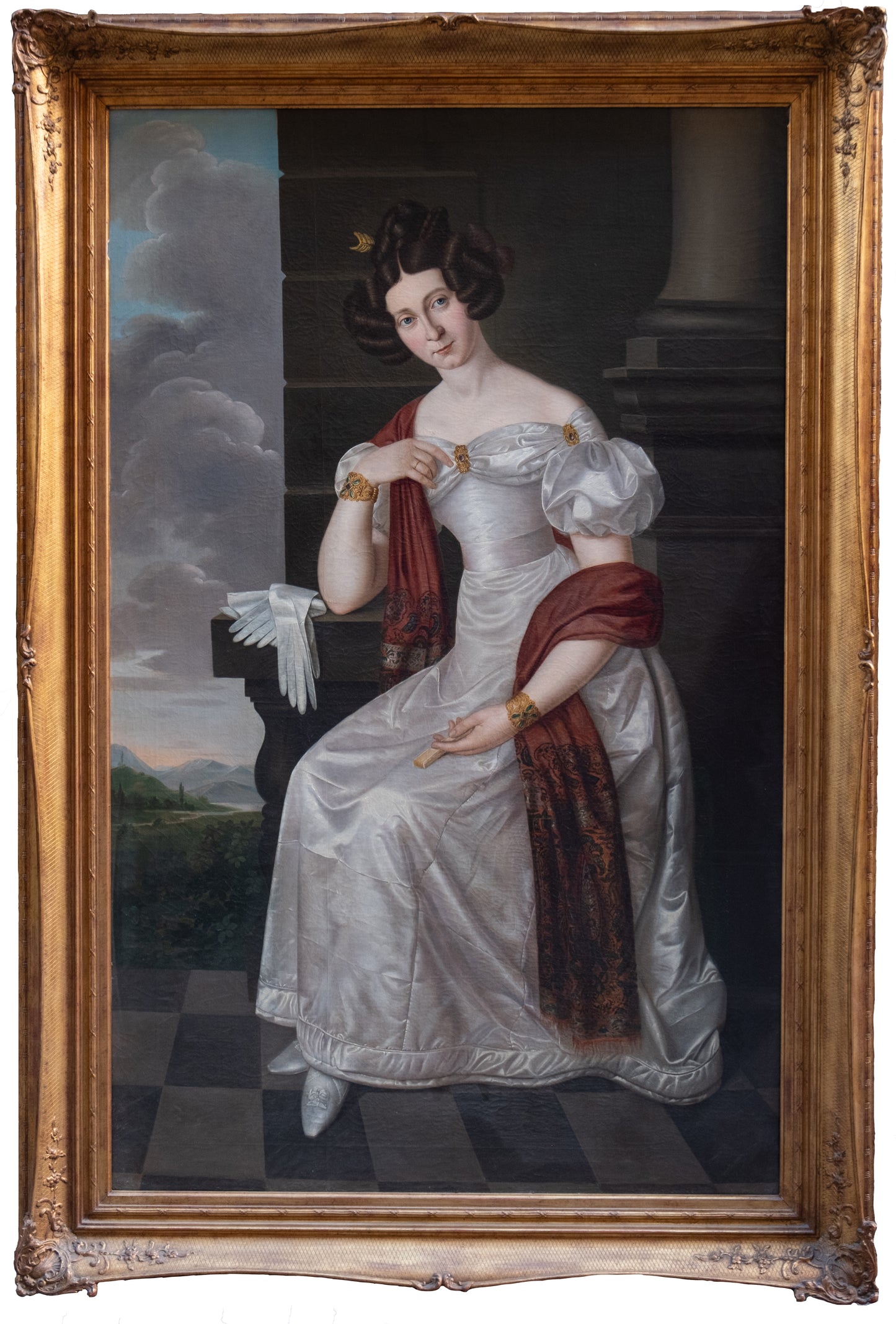 Portrait of a Noble Lady in a Silk Dress, with Bamberg Seal. German School, 1820s. Height 220 cm.