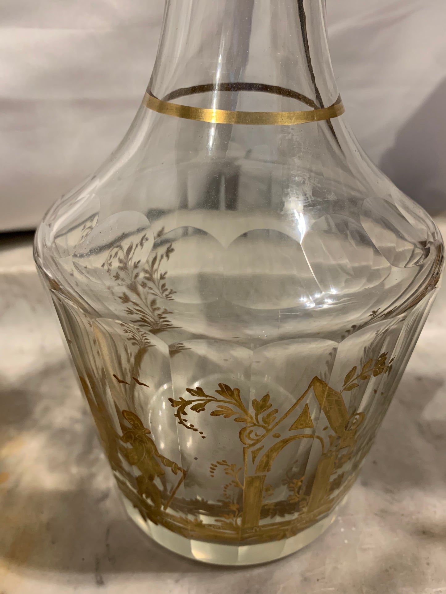 Gold-painted glass carafe with gallant scenes. Italy. Late 19th century