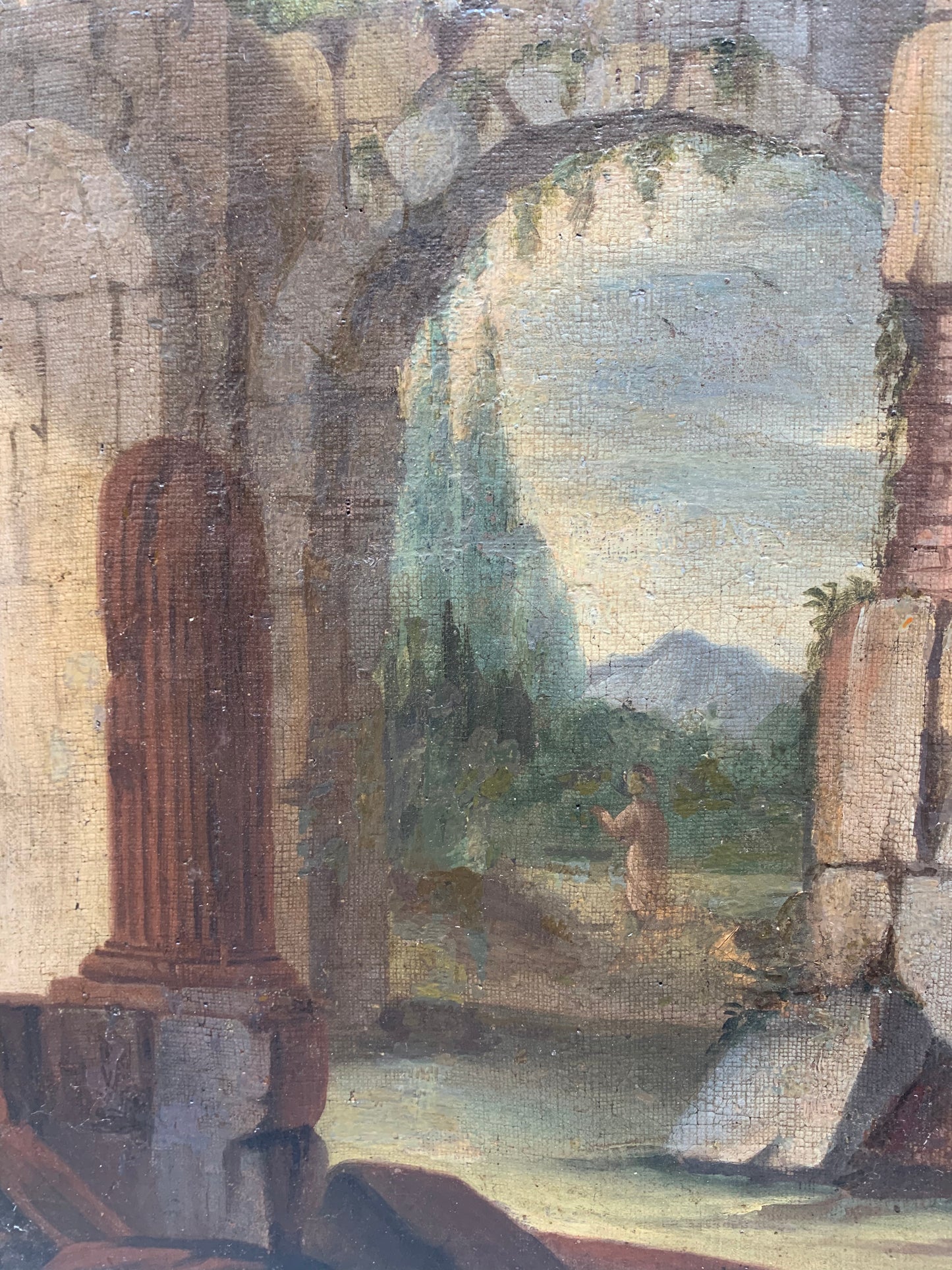 Architectural Capriccio with Ancient Roman Ruins,Column and Arches. Date of creation 1718.