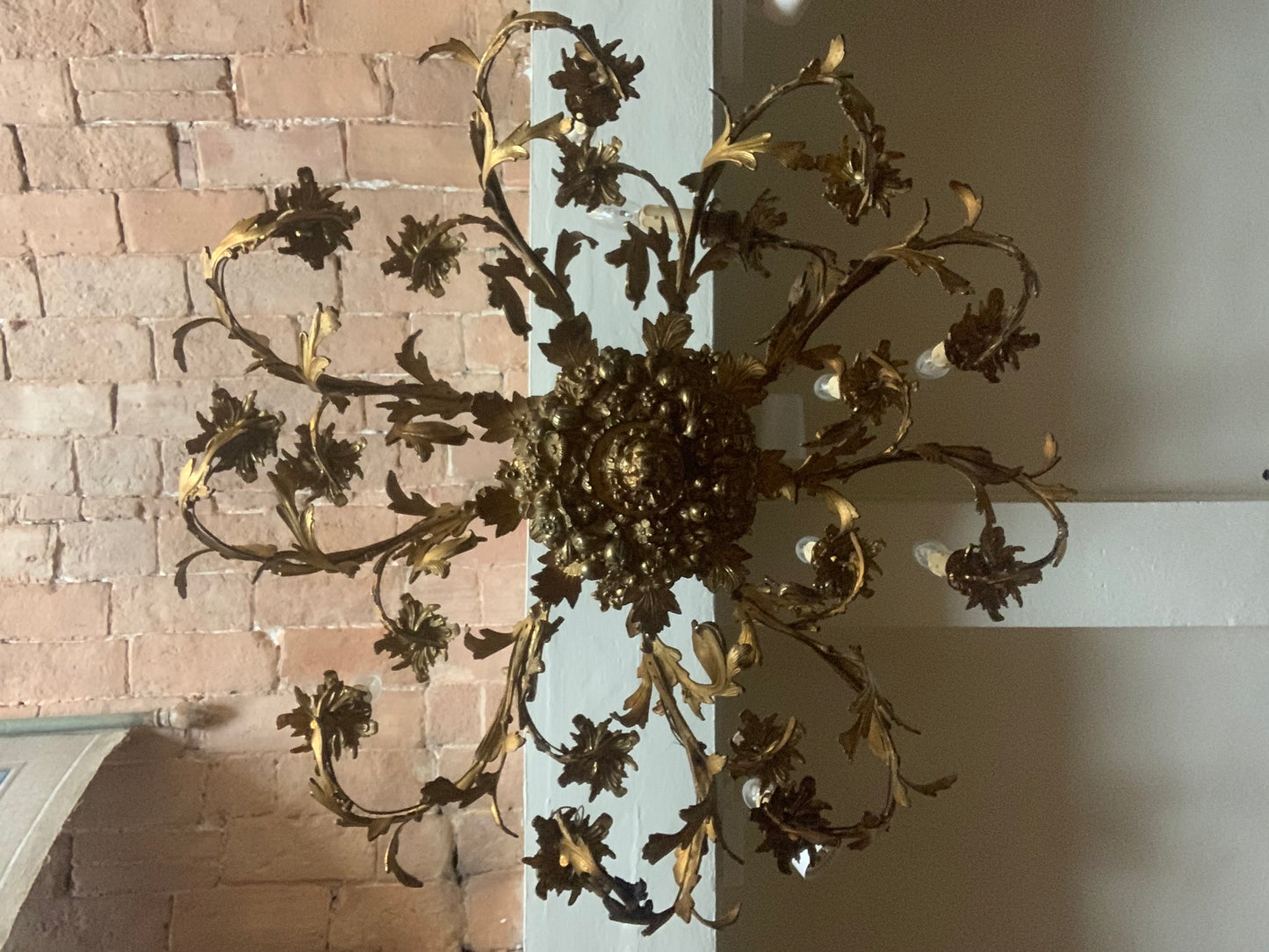 Gilded bronze chandelier with daffodils and fruits.  Mid 19th century