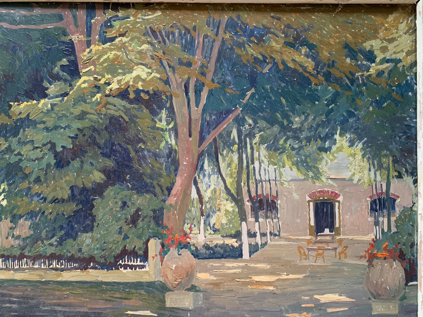 Raul Martinez (1876–1974). Sunny afternoon in the courtyard of a Hasienda in Cuba.